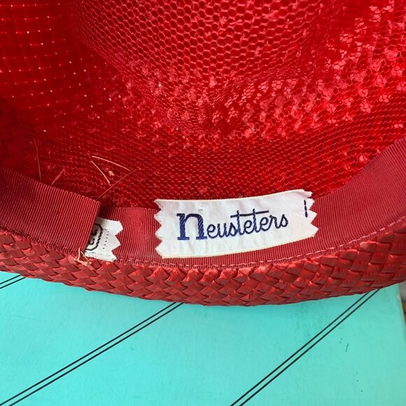 Vintage Neusteters Denver Red Straw Hat With Box size 22 Net lining w/Box Nice! - Picture 4 of 13